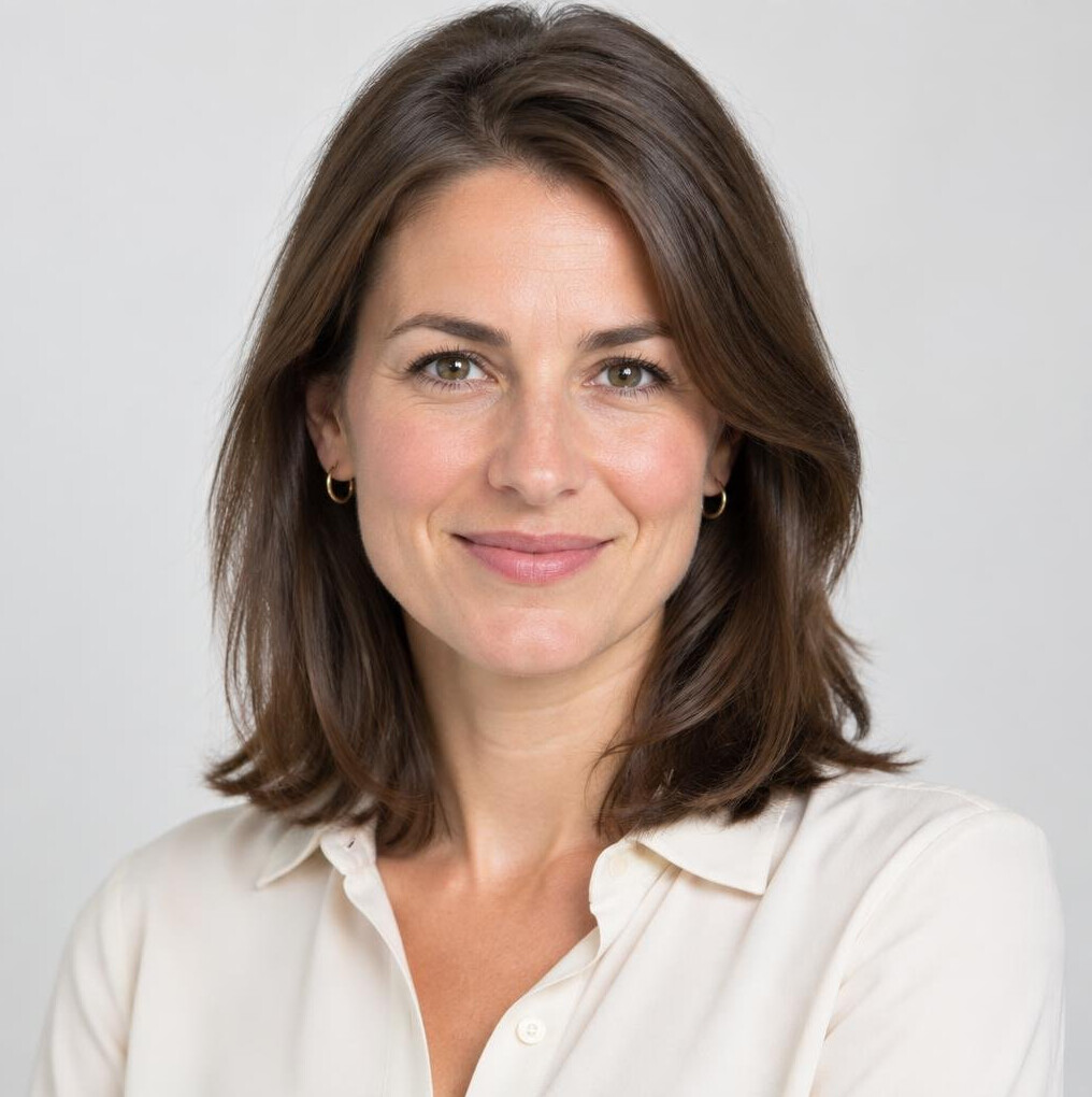 Portrait of a German woman with shoulder length brown hair