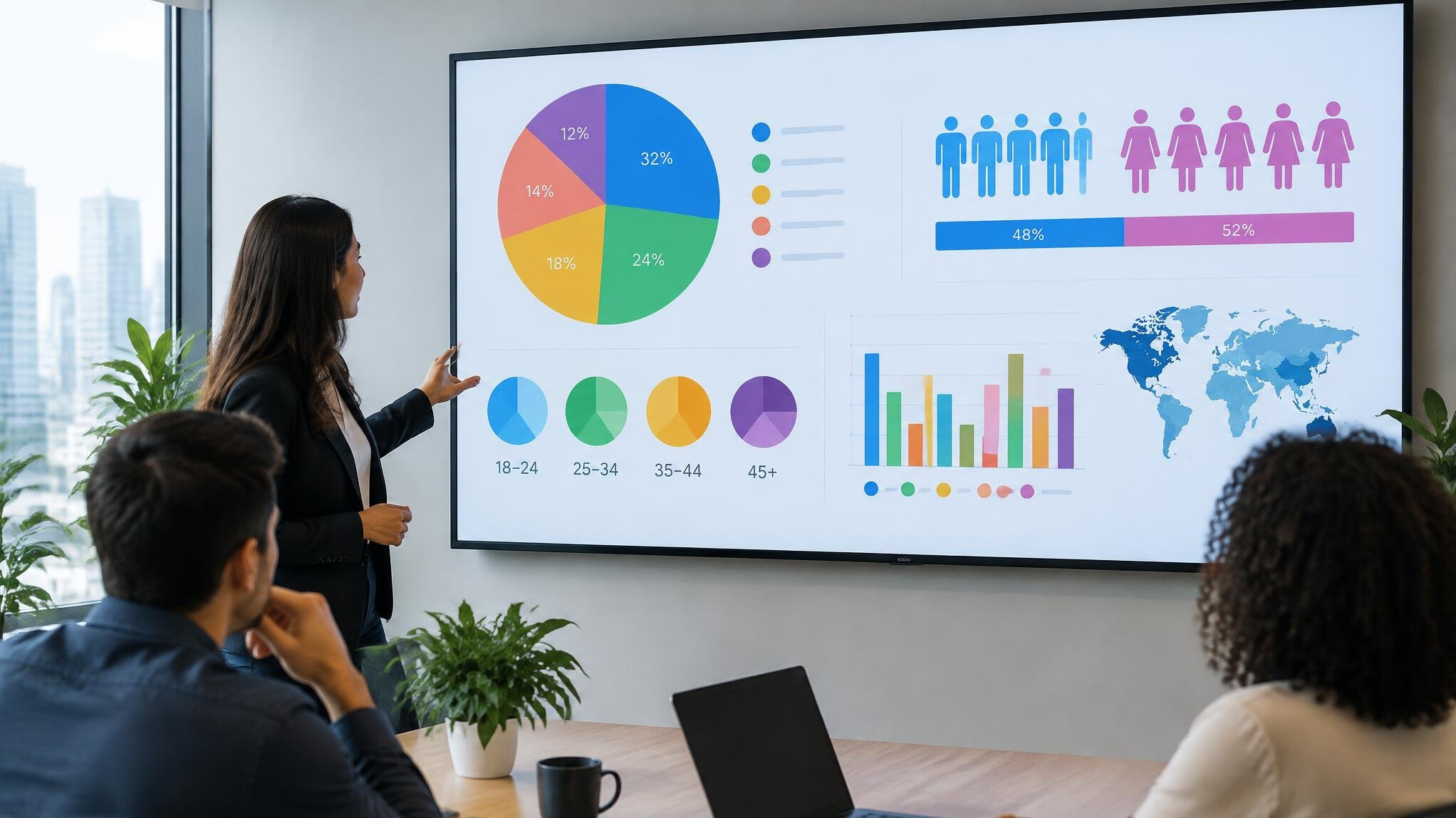 Screen displaying segmented demographic data visualizations