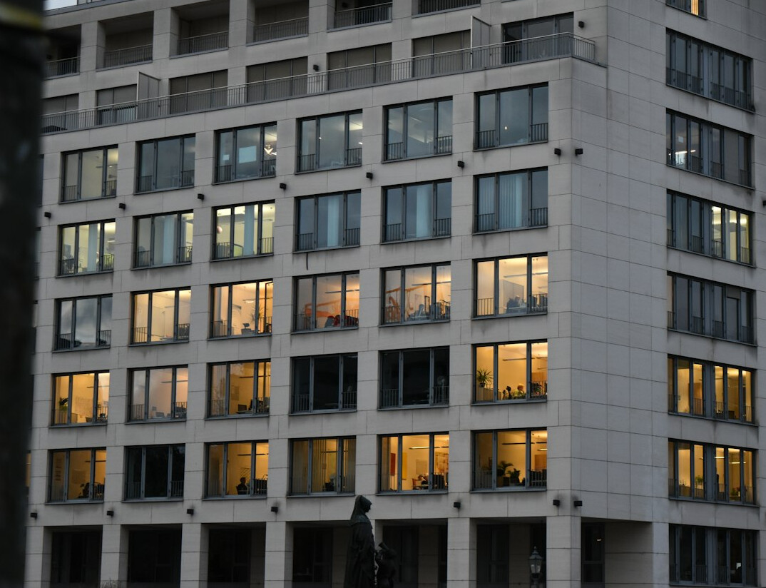 Modern glass office building exterior in a German city