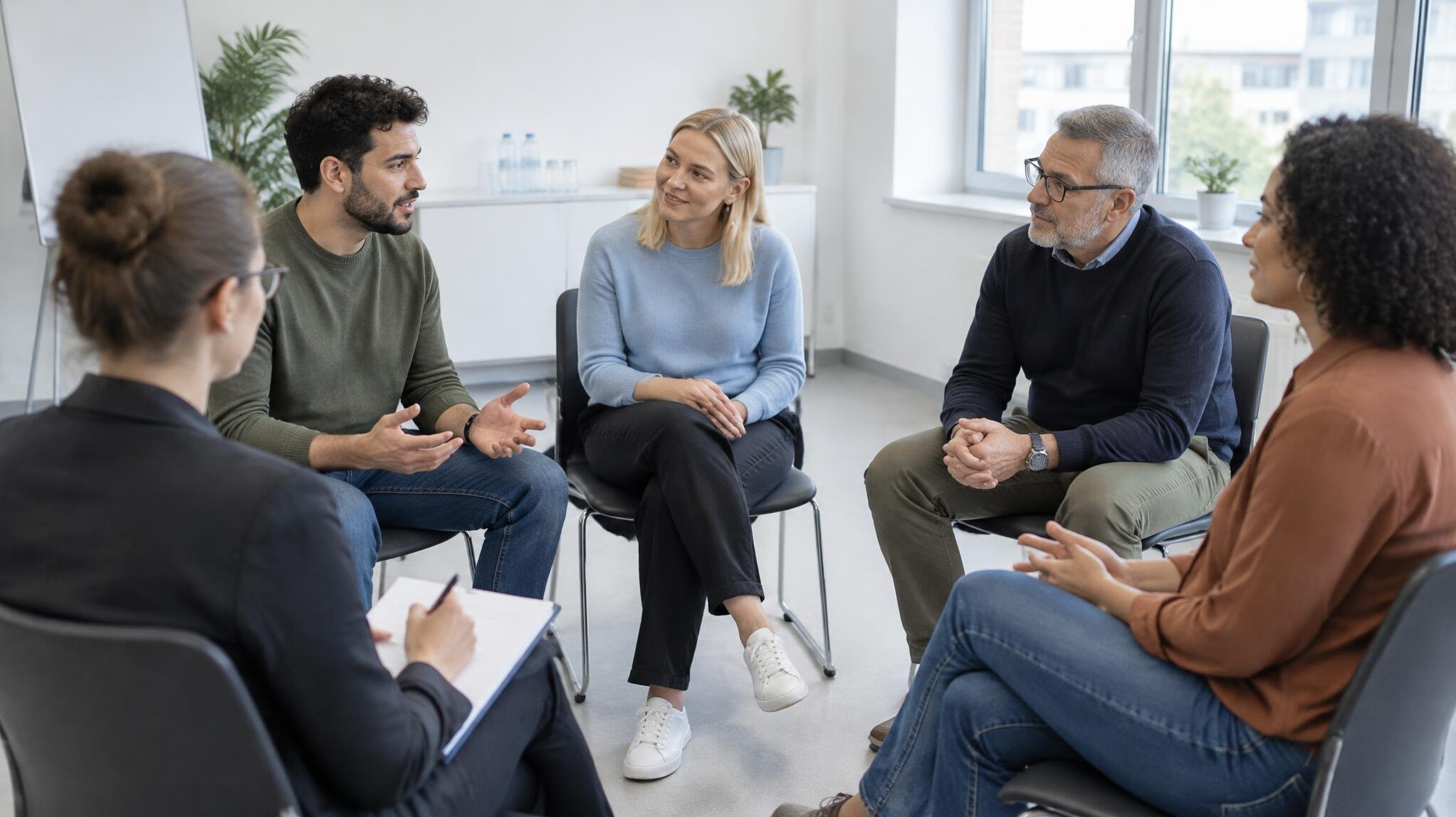 Focus group discussion with a moderator taking notes
