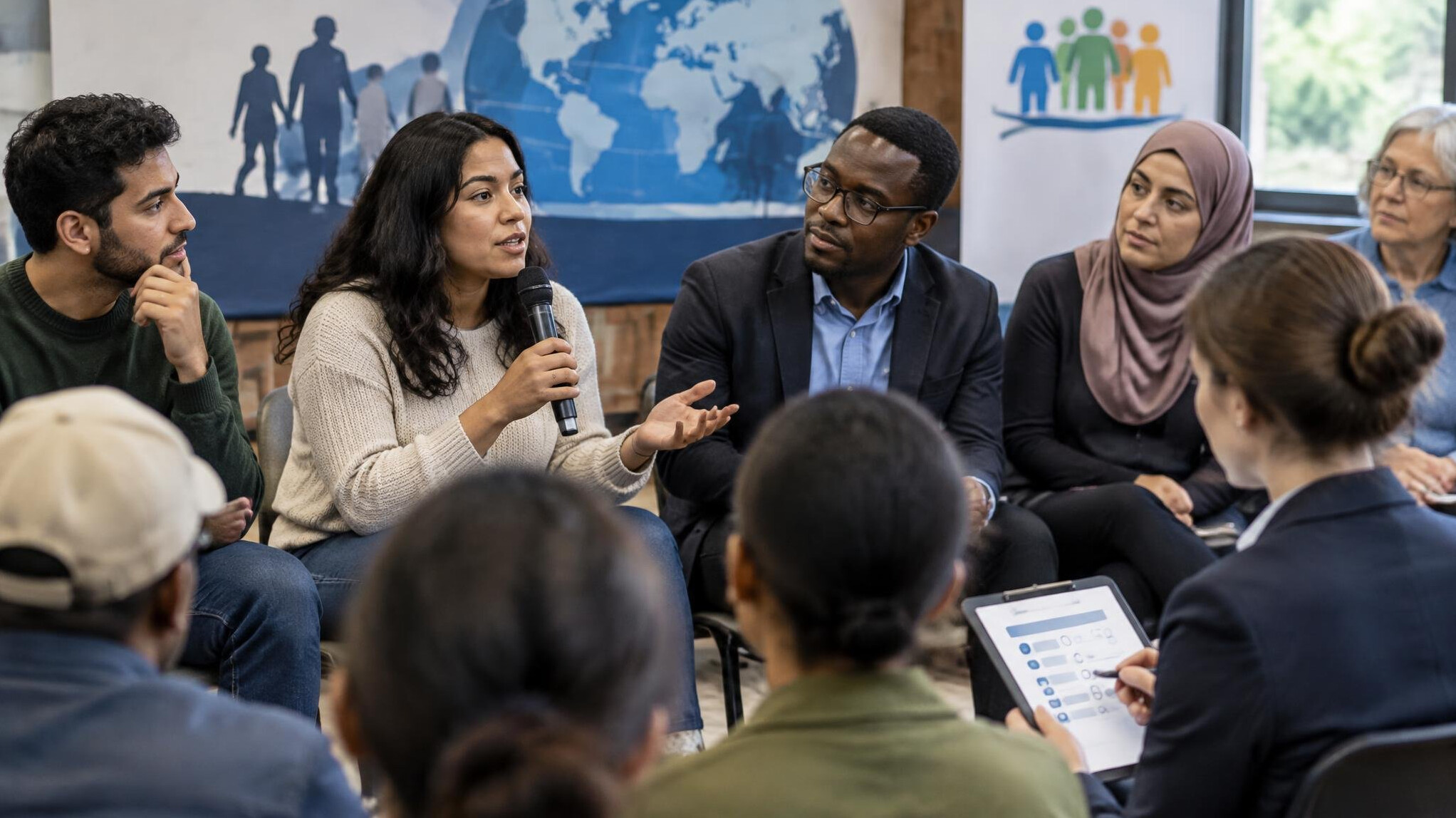 diverse group discussing immigration